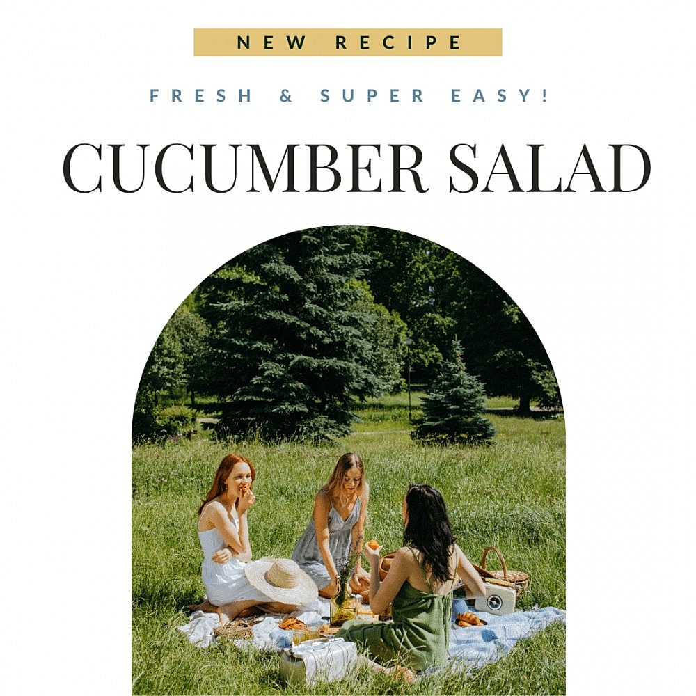 Women enjoying a picnic with cucumber salad.
