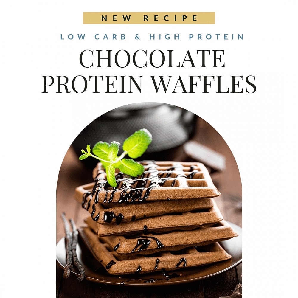Chocolate protein waffles with mint garnish