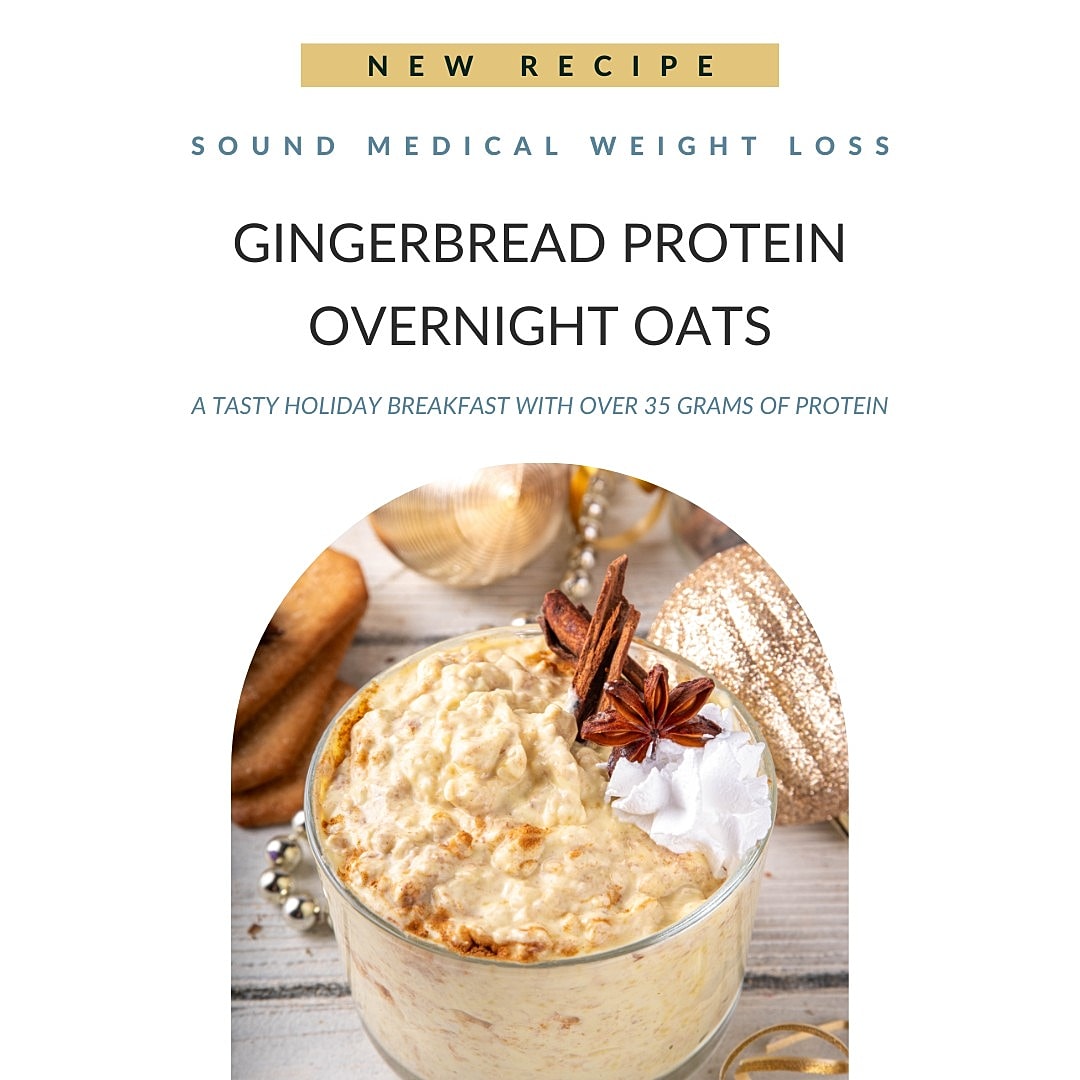Gingerbread protein overnight oats in festive setting.
