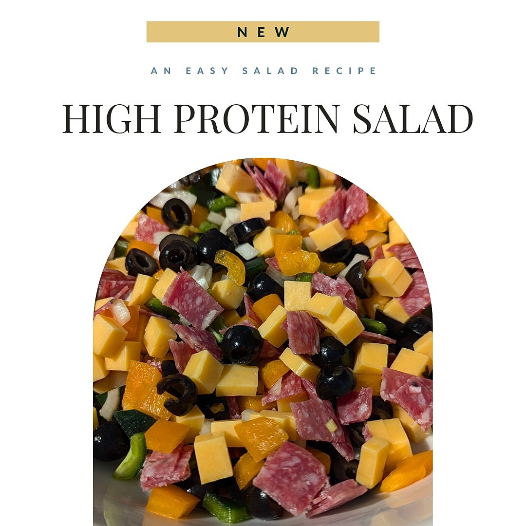 Colorful high protein salad with mixed ingredients
