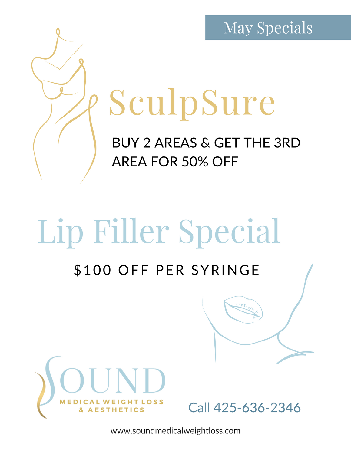 May specials for SculpSure and lip fillers.