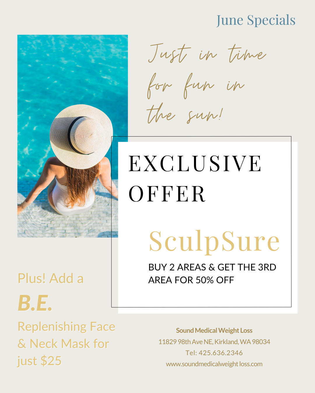 June specials for SculpSure and skincare offers.
