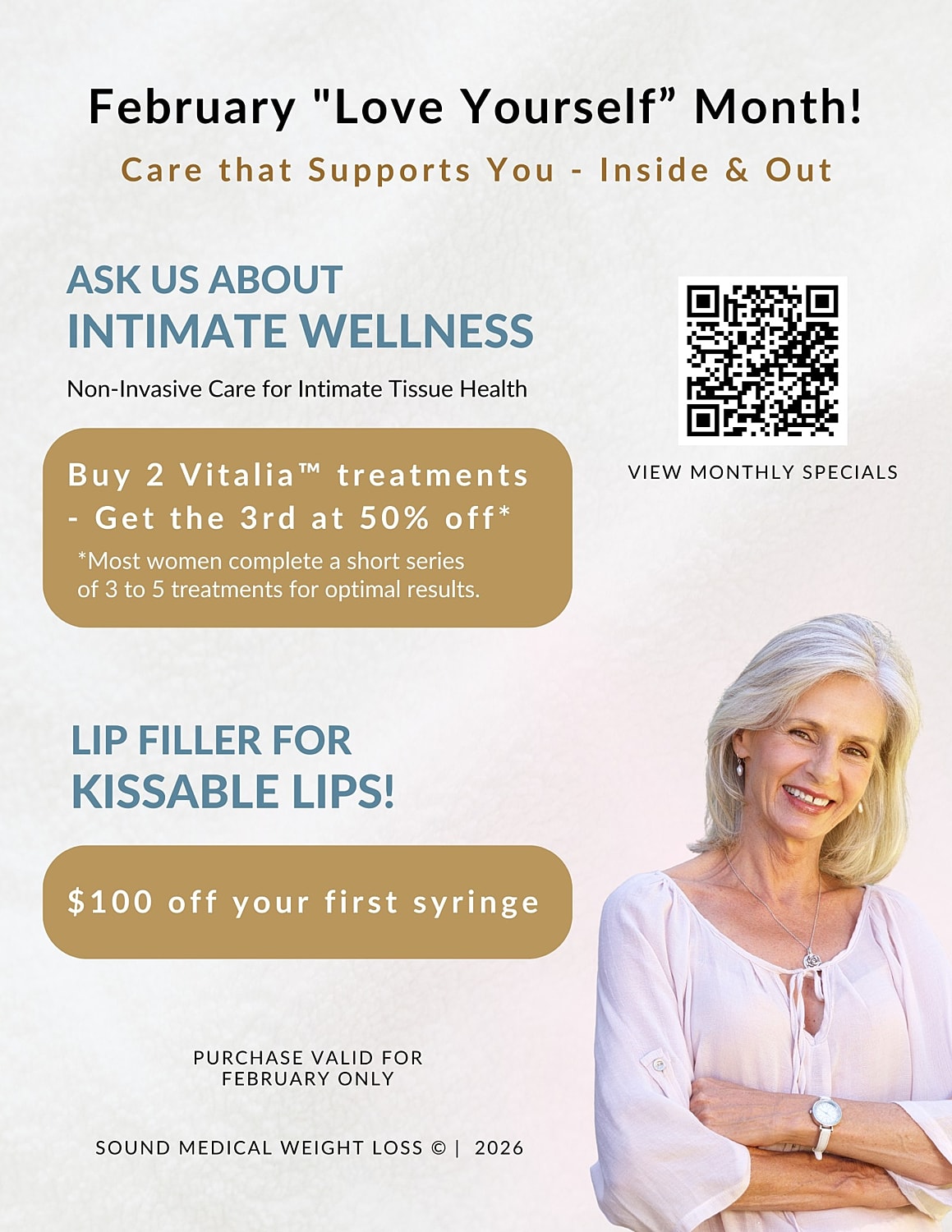 February wellness and beauty promotion advertisement.